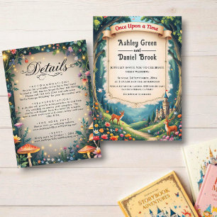 Woodland Enchanted Forest Castle Fairytale Bröllop Inbjudningar