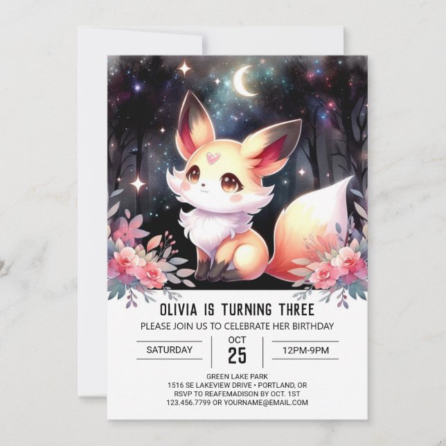 Woodland Enchanted Fox Birthday digital Inbjudningar (Framsida)