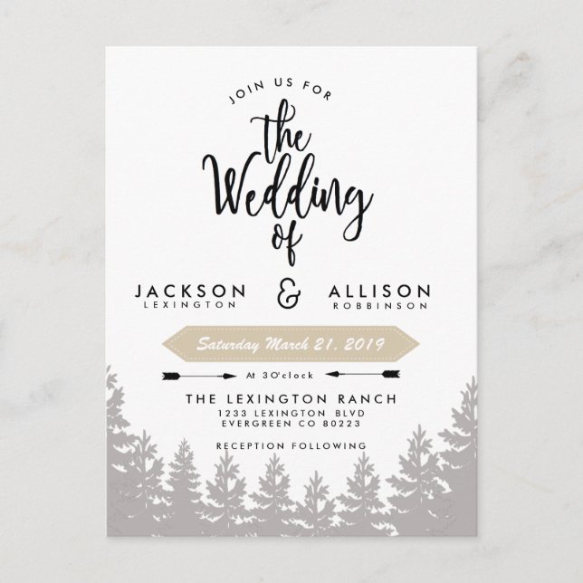 Woodland Escape Wedding bjudande in Inbjudan Vykort (Framsida)