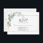 Woodland Eucalyptus Forest Greenery Bat mitzvah OSA Kort<br><div class="desc">Eucalyptus bat mitzvah OSA kort i accenter på silver-sidan med guld-geometrisk ram som är designad för att snabbt och enkelt kunna anpassas till dina händelsespecifikationer.</div>