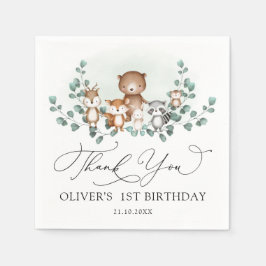 Woodland Eucalyptus Greenery Animals Birthday Boy Pappersservett