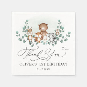 Woodland Eucalyptus Greenery Animals Birthday Boy Pappersservett