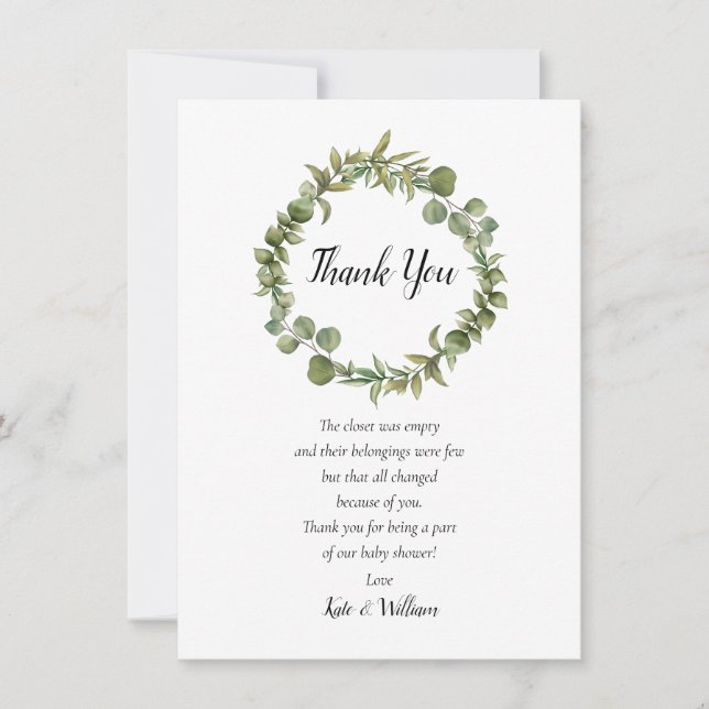 Woodland Eucalyptus Greenery Baby Shower Dikt Tack Kort (Framsida)