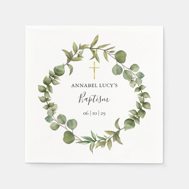 Woodland Eucalyptus Greenery Baptism Christening Pappersservett (Framsidan)