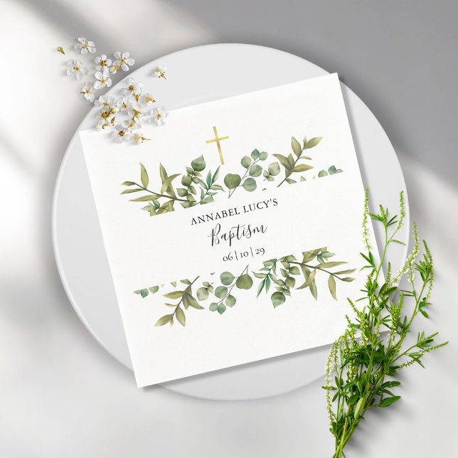 Woodland Eucalyptus Greenery Baptism Christening Pappersservett (Skapare uppladdad)
