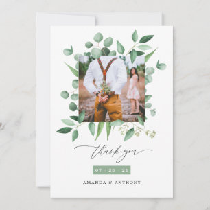 Woodland Eucalyptus Greenery Bröllop Photo Collage Tack Kort