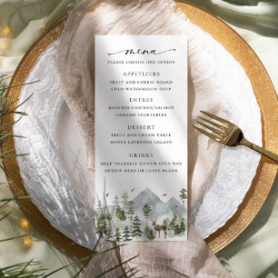 Woodland Evergreen Bröllop Menu Reklamkort