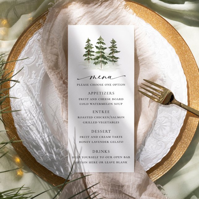 Woodland Evergreen Bröllop Menu Reklamkort (Skapare uppladdad)