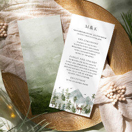 Woodland Evergreen-Bröllopsprogram Card Reklamkort