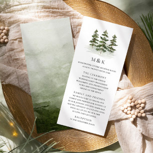 Woodland Evergreen-Bröllopsprogram Card Reklamkort