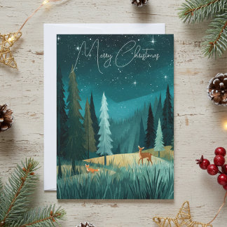 Woodland Evergreen Forest Holiday Scene Julkort