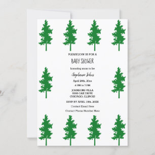 Woodland Evergreen Träd Baby Shower Boys Girls Inbjudningar
