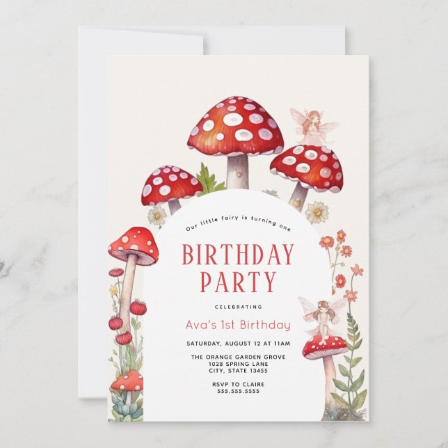 Woodland Fairy Mushroom Birthday Inbjudningar (Framsida)