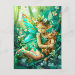 Woodland Fairy och Nyfiken Fawn Vykort