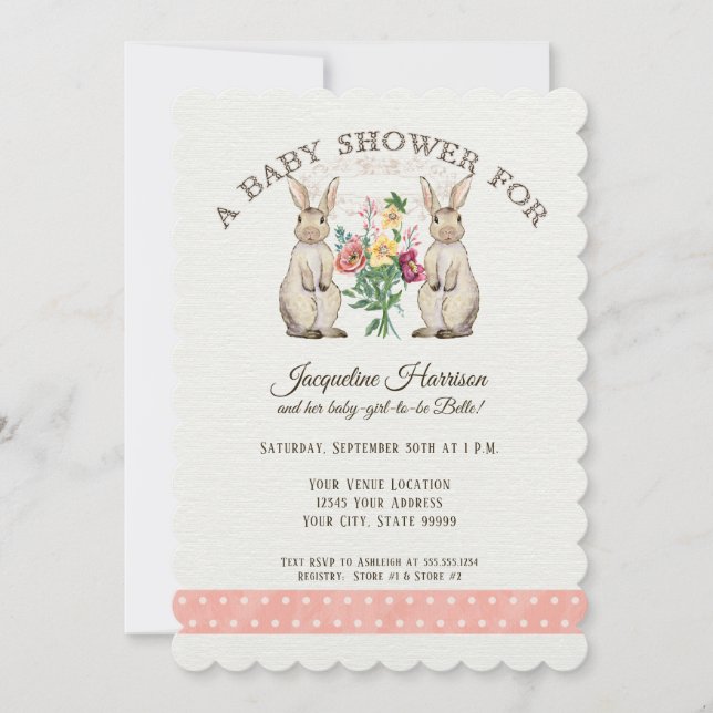 Woodland Fairy Tale Rabbits Girl Baby Shower Art Inbjudningar (Framsida)