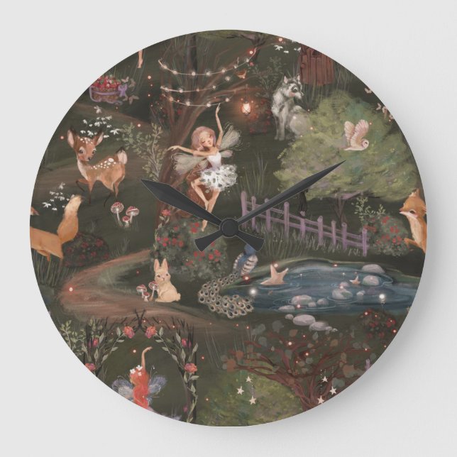 Woodland Fairy Theme Nursery Decor Stor Klocka (Framsida)