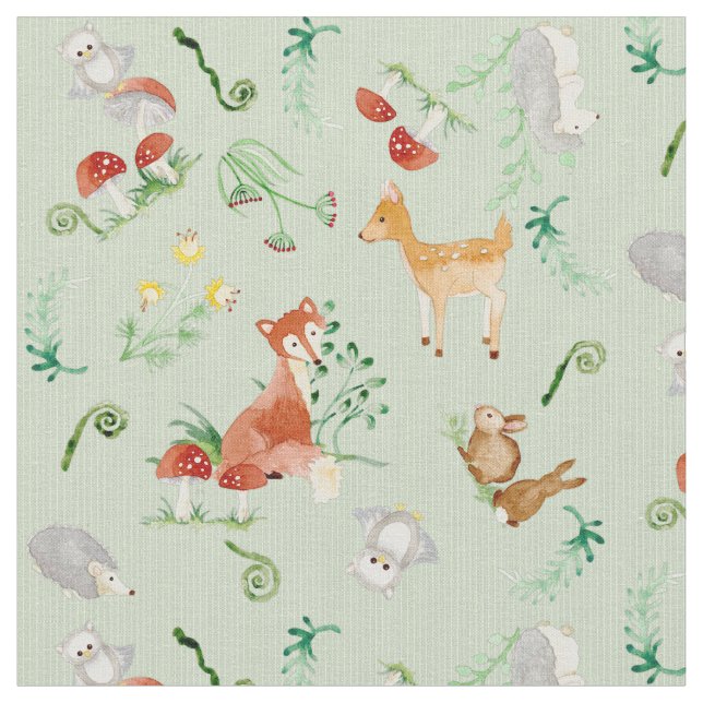 Woodland Fairytale Creatures Baby Neutralt Nursery Tyg (Närbild)