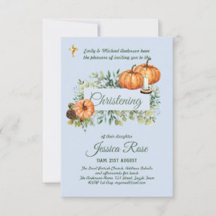 Woodland Fall Blue Christening Inbjudan Baptism