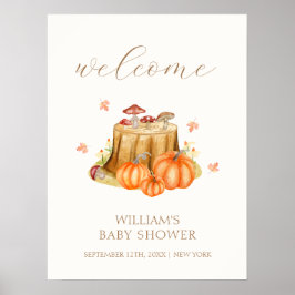 Woodland Fall Pumpkin Mushroom Baby Shower Välkomm Poster