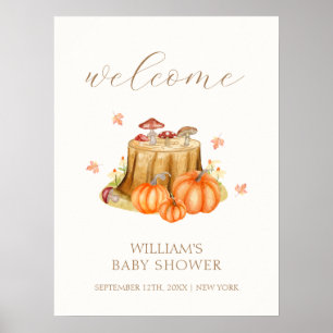 Woodland Fall Pumpkin Mushroom Baby Shower Välkomm Poster