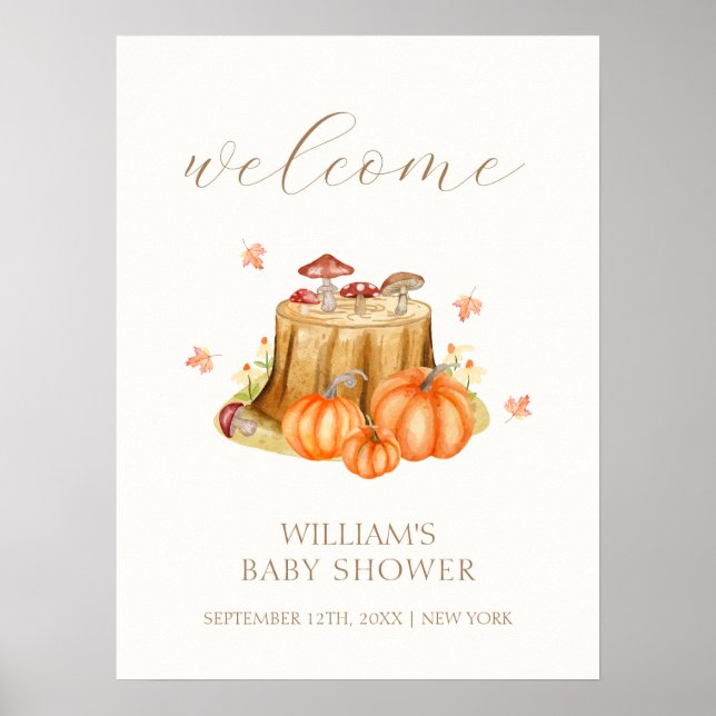 Woodland Fall Pumpkin Mushroom Baby Shower Välkomm Poster (Framsidan)