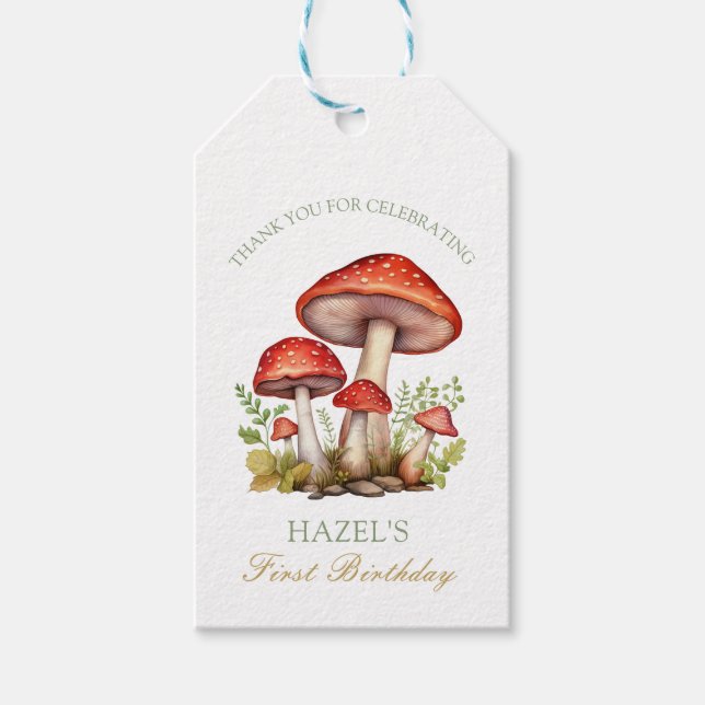 Woodland fall Vattenfärgen Mushroom Höstfödelsedag Presentetikett (Framsidan)