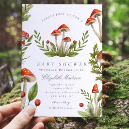 Woodland Fall Watercolor Mushroom Baby Shower Inbjudningar