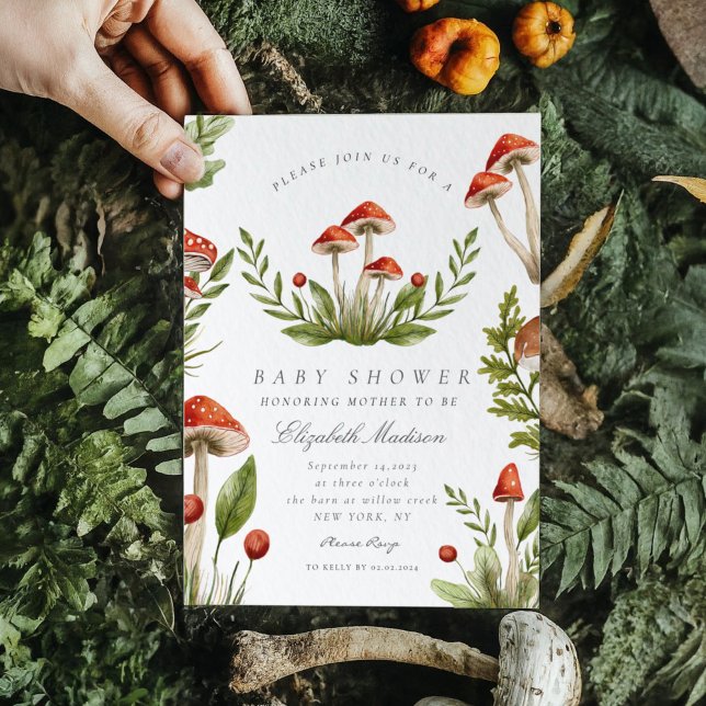 Woodland Fall Watercolor Mushroom Baby Shower Inbjudningar (Skapare uppladdad)