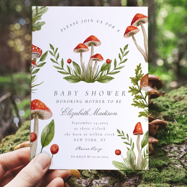 Woodland Fall Watercolor Mushroom Baby Shower Inbjudningar (Skapare uppladdad)