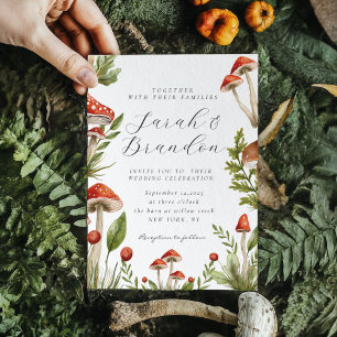 Woodland Fall Watercolor Mushroom Bröllop Inbjudningar