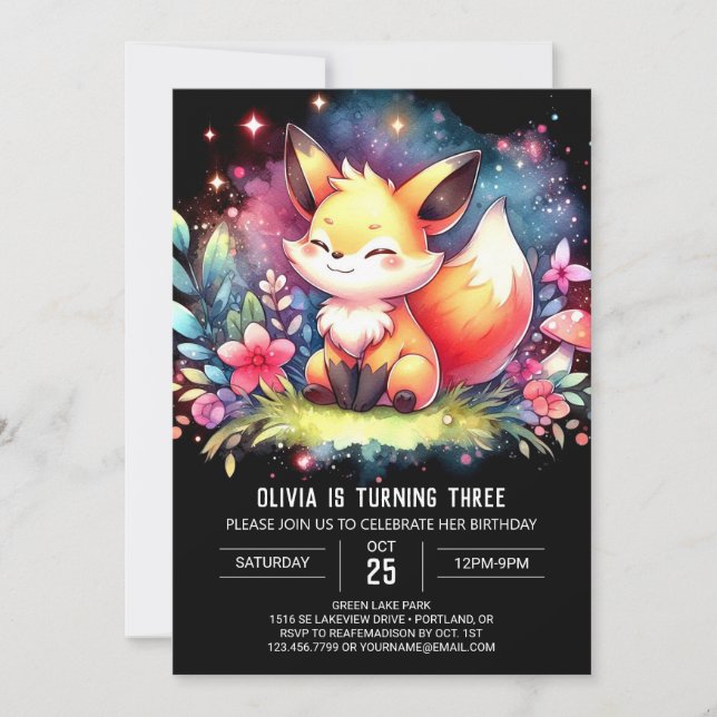 Woodland Fantasy Fox Birthday Inbjudningar (Framsida)