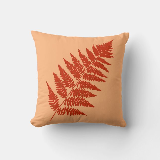 Woodland Fern 1, Mandarin Orange Kudde (Framsida)
