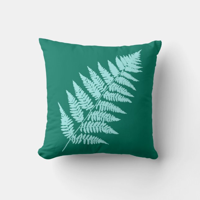Woodland Fern 1, Turquise och Aqua Kudde (Framsida)