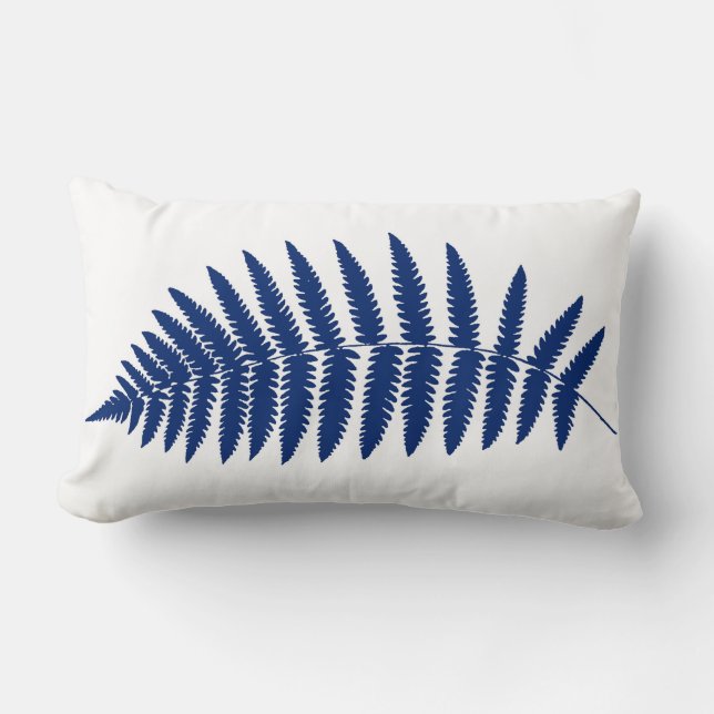 Woodland Fern 2, Cobalt Blue och White Lumbarkudde (Framsida)