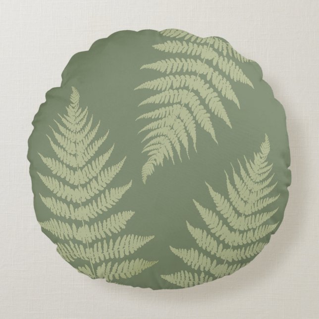 Woodland Fern Leves Anpassningsbar Background Färg Rund Kudde (Framsidan)