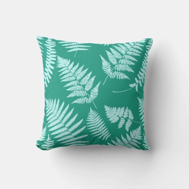 Woodland Fern Mönster, Aqua och Turquise Kudde (Framsida)
