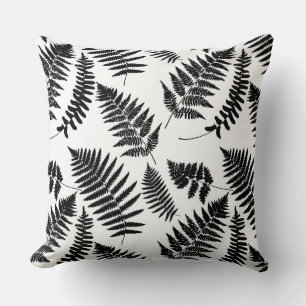 Woodland Fern Mönster, Black and White Throw Pillo Kudde