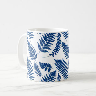 Woodland Fern Mönster, Cobalt Blue på White Kaffemugg