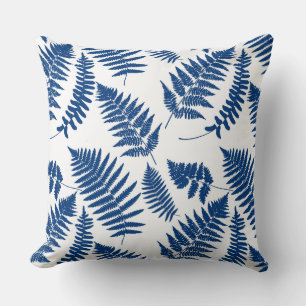 Woodland Fern Mönster, Cobalt Blue på White Kudde