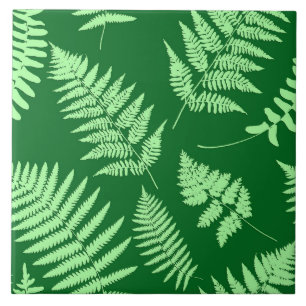 Woodland Fern Mönster, Emerald and Ljust grönt C Kakelplatta