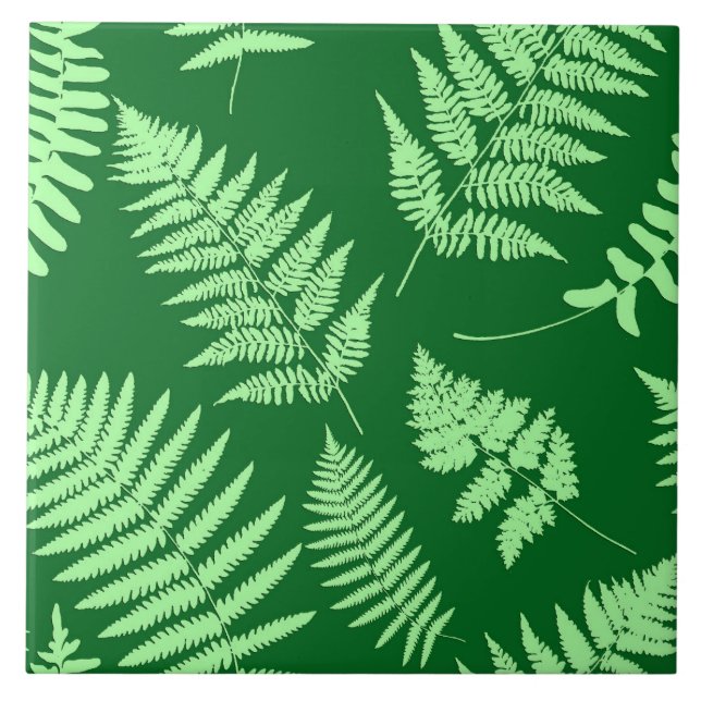 Woodland Fern Mönster, Emerald and Ljust grönt Ce Kakelplatta (Framsidan)