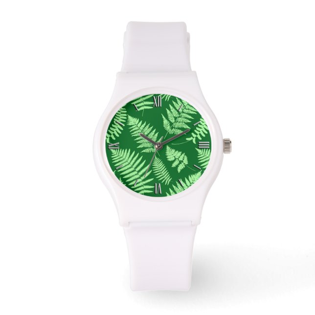 Woodland Fern Mönster, Emerald och Ljust grönt Armbandsur (Framsida)