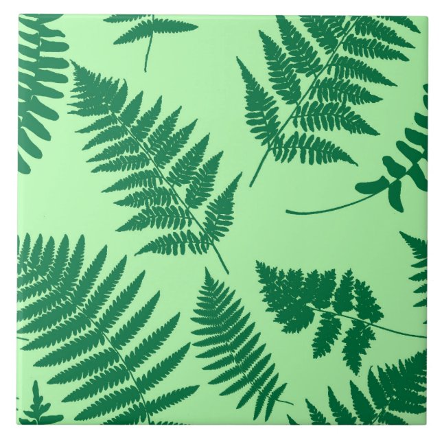 Woodland Fern Mönster, Emerald och Ljust grönt Kakelplatta (Framsidan)