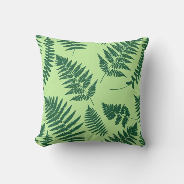 Woodland Fern Mönster, Emerald och Ljust grönt Kudde (Framsida)