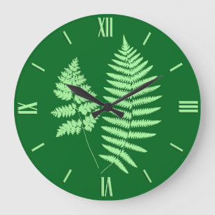 Woodland Fern Mönster, Emerald och Ljust grönt L Stor Klocka