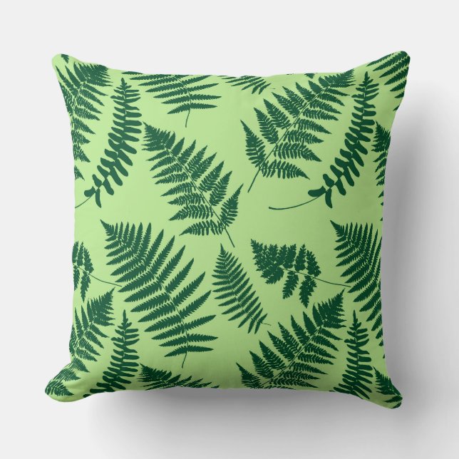 Woodland Fern Mönster, Emerald och Ljust grönt Thr Kudde (Framsida)