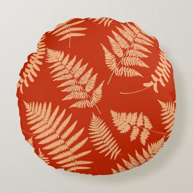 Woodland Fern Mönster, Mandarin Orange Rund Kudde (Framsidan)
