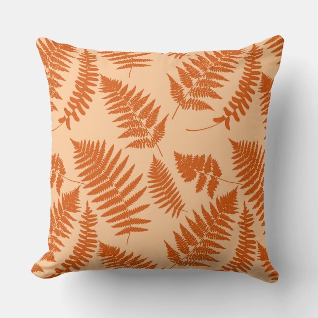 Woodland Fern Mönster, Pastel Orange Kudde (Framsida)