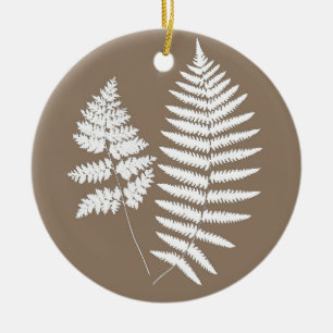 Woodland Fern Mönster, Taupe Tan och Cream Julgransprydnad Keramik