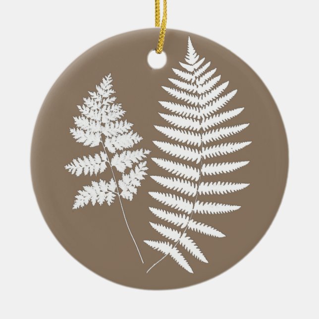 Woodland Fern Mönster, Taupe Tan och Cream Julgransprydnad Keramik (Framsidan)